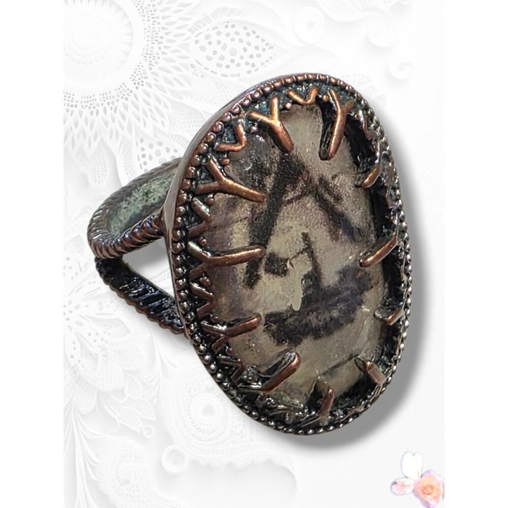 Vintage Cameo Style Ring Oval Intaglio Portrait Antique Bronze Tone Size 7.5